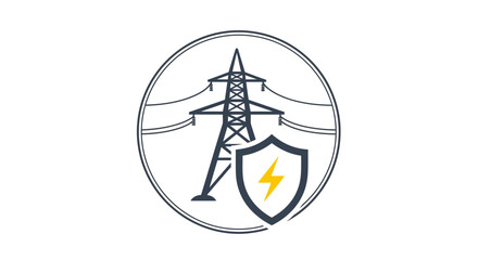 Fototapeta premium Electricity Pylon Shield Protection Safety Icon.