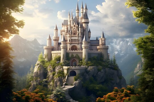 Enchanting Fairytale Castle Surrounded by Lush Greenery
