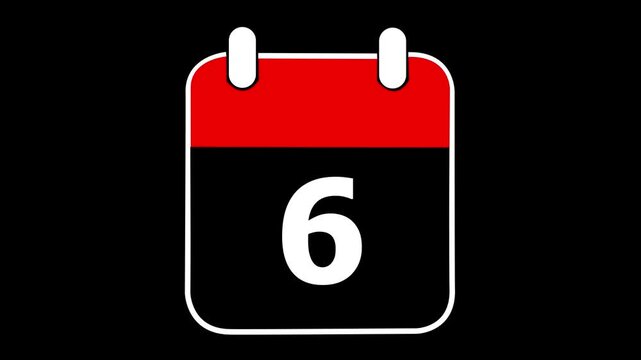 Red and Black Calendar Page with Number 6 Icon, Simple Graphic Design Element for Planning and Scheduling