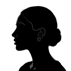 Obraz premium Elegant silhouette of a woman with a classic hairstyle and earrings.