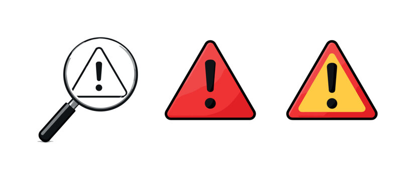 Assessing exposure shown by a magnifying glass focused on a simple warning triangle, same shape displayed side by side at