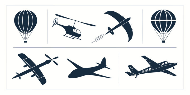 A diverse collection of vintage and modern aircraft in various styles and colors Vector