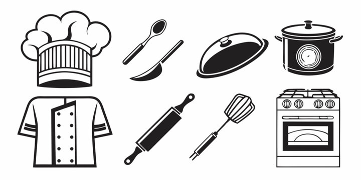Assorted kitchen tools and appliances for cooking and baking Vector