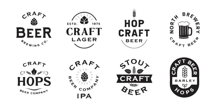 Assorted craft beer and brewing logos displayed in a circular pattern Vector