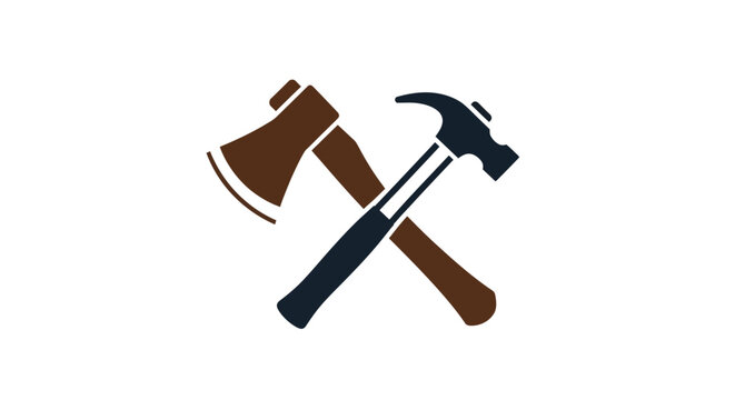 Hammer and axe crossed tools.