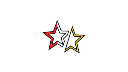 Obraz premium Two simple overlapping five pointed stars in red yellow and white colors isolated on a plain white background.
