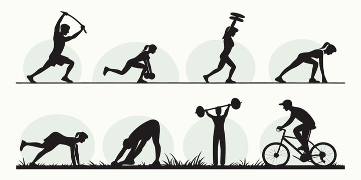 Diverse activities and exercises depicted in a sequential and engaging manner Vector