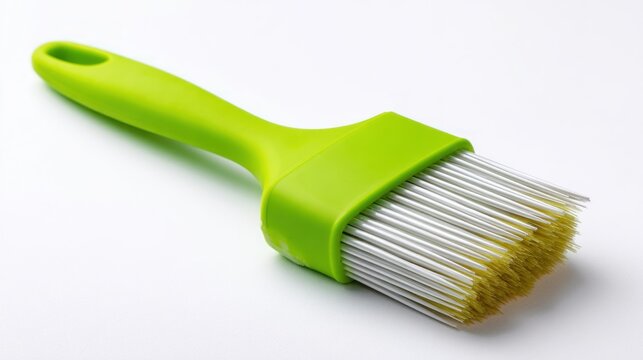 Green-handled brush with white silicone bristles against a bright white background