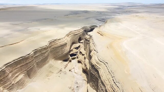Drone aerial view,Ca&ntilde;on del Zapa (known as The Canyon of the Lost) is located, in the area called Montegrande, in Ica Peru, blue sky 4K