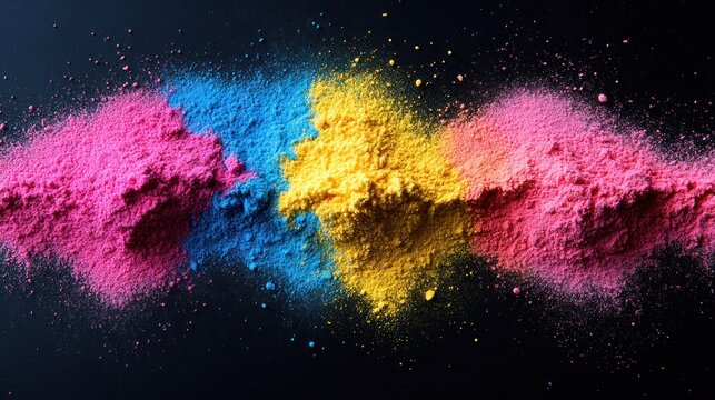 Colorful powder spills on black background