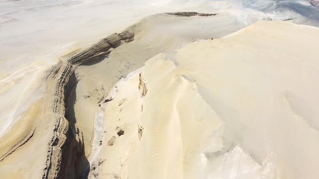 Drone aerial view,Ca&ntilde;on del Zapa (known as The Canyon of the Lost) is located, in the area called Montegrande, in Ica Peru, blue sky 4K