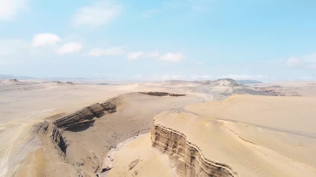 Drone aerial view,Ca&ntilde;on del Zapa (known as The Canyon of the Lost) is located, in the area called Montegrande, in Ica Peru, blue sky 4K.
