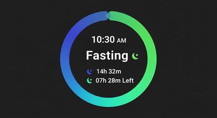 Intermittent fasting tracker showing 14 hours fasting completed and 7 hours left with a colorful progress ring.
