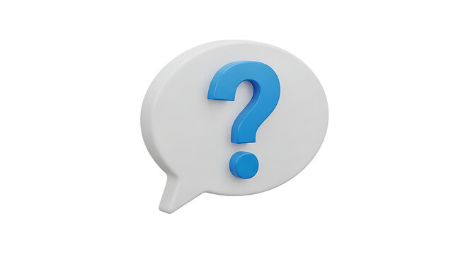 A blue question mark on a white speech bubble isolated on transparent background.