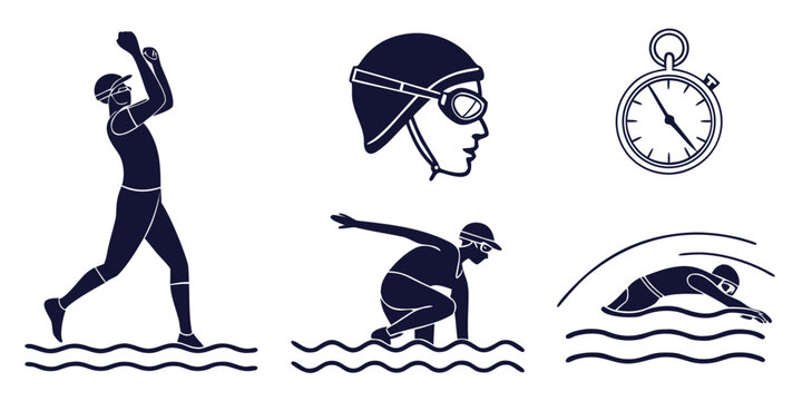 Illustration of various sports activities including swimming and running. Vector