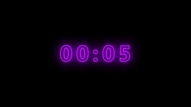 Neon digital timer showing 0003 with a bright purple glowing outline on a completely black background representing a short countdown or time limit Keywords: timer, countdown, digital, neon