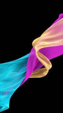 Abstract, flow and motion graphics for creative design, vibrant colors and dynamic patterns in a modern aesthetic with flowing ribbons gracefully swirling across black background. Fluidity, elegance