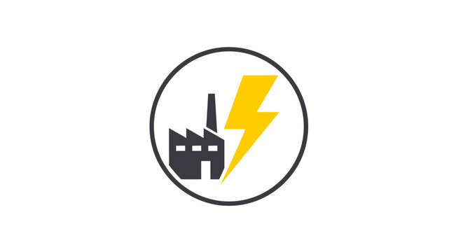 Industrial factory with lightning bolt logo.