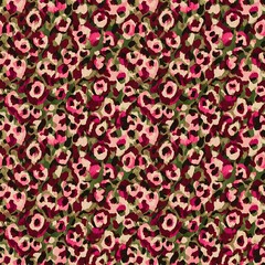 Fototapeta premium Floral Leopard Print Pattern in Pink, Burgundy, and Green.