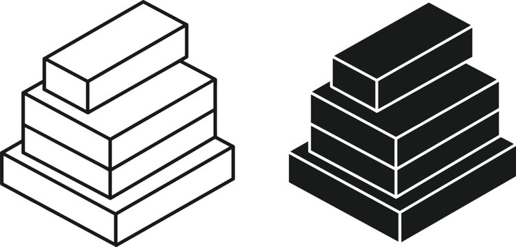 Brick stack icon set, construction masonry blocks layered pyramid structure black silhouette vector illustration