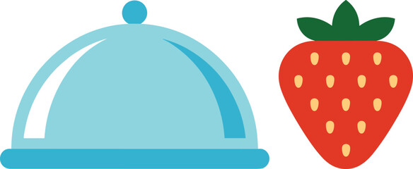 Detailed realistic cloche and strawberry vector illustration blue serving dome revealing fresh berry premium gourmet art isolated on white © MdIbrahimIslam