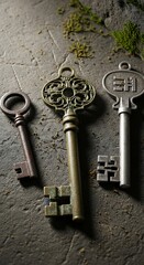 Antique Keys on Stone Surface - Unlock the Past.