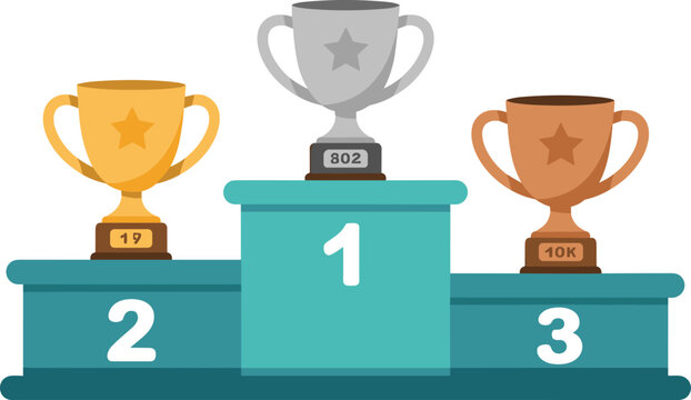 Minimalist winners podium vector icon with gold silver bronze trophies 1st 2nd 3rd place flat design isolated on white