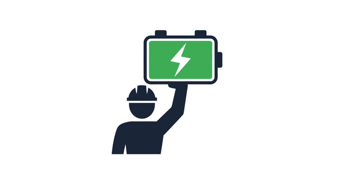 Man Holding Green Battery Symbol.