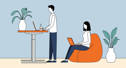 Fototapeta premium Man and Woman Working on Laptops Together 1.
