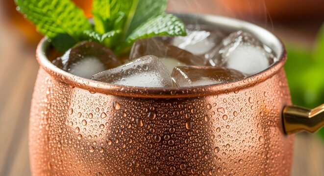 Copper Mug with Iced Mint Drink.