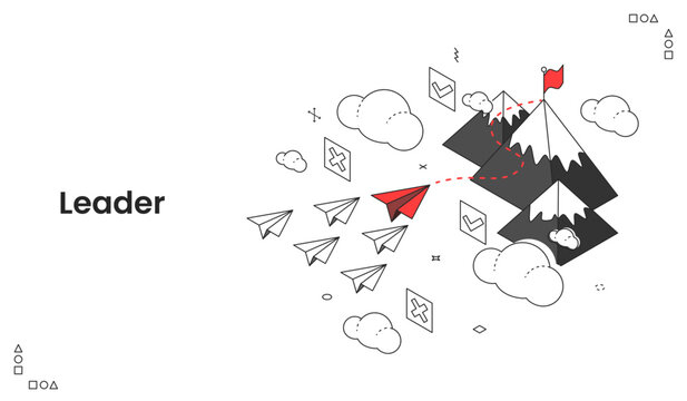 Visionary Leadership, A Red Paper Airplane Guiding the Way to Business Success and Goals