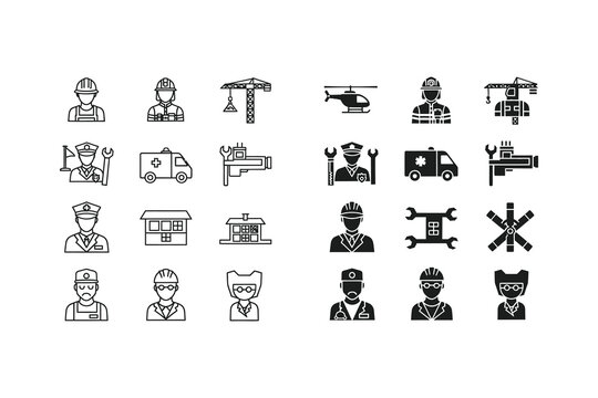 Diverse icons representing various professions and emergency services