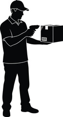 Delivery man holding package vector
