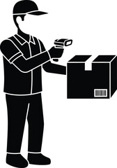 Delivery man with scanner and package