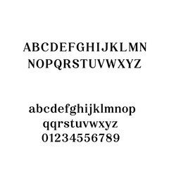 Complete English Alphabet and Numerals in Classic Serif Font.