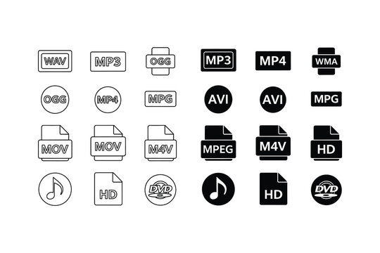 Common audio and video file format icons displayed in a grid layout