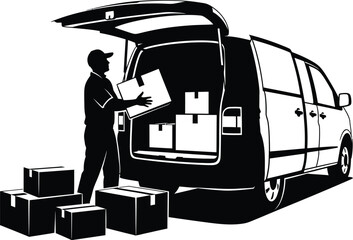 Delivery man loading boxes into van
