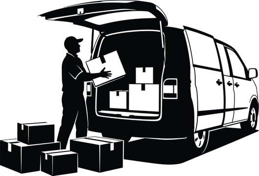 Delivery man loading boxes into van