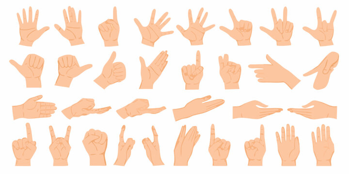 Collection of diverse hand gestures in a cartoon style illustration