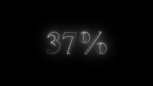 37% percent neon glowing sign Online shopping, discount and sale concept white color on black background. Glowing neon number 37 Percent Discount neon animation.