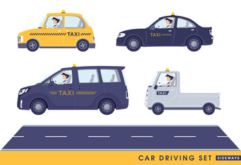 車を運転する運転手男性のセット