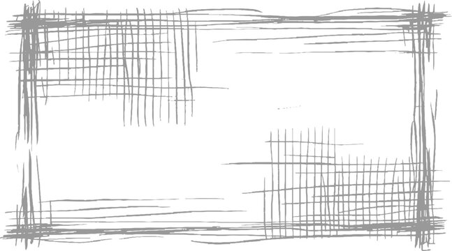 Grey sketched grid border with horizontal and vertical lines on white background frame