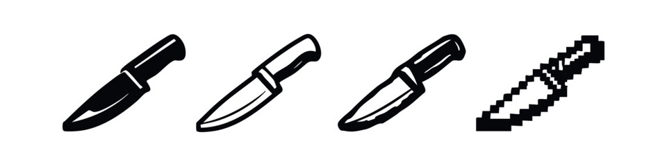 Fototapeta premium Modern Knife Icon Assortment: Solid, Line Art, Sketchy, and Pixelated Designs.