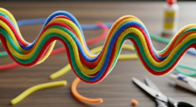 Colorful Pipe Cleaner Art on Table.