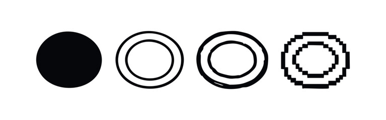Basic Circle Icon Collection: Solid, Outline, Sketchy, and Pixel Art Styles.
