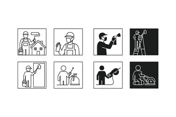 Obraz premium Illustrations depicting various professional and service occupations in a simplified manner