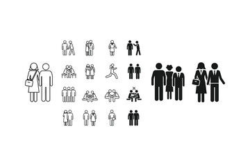 Diverse collection of silhouetted figures in various poses and groupings