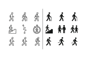Fototapeta premium Collection of icons depicting various walking and mobility-related activities