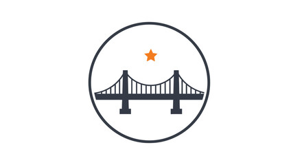 Fototapeta premium Simple Black Bridge Icon with Star Symbol.