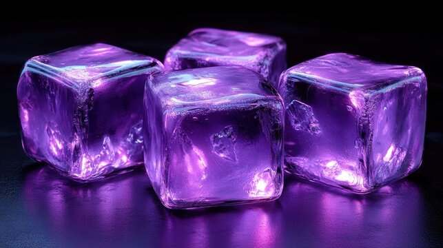Four vibrant purple ice cubes